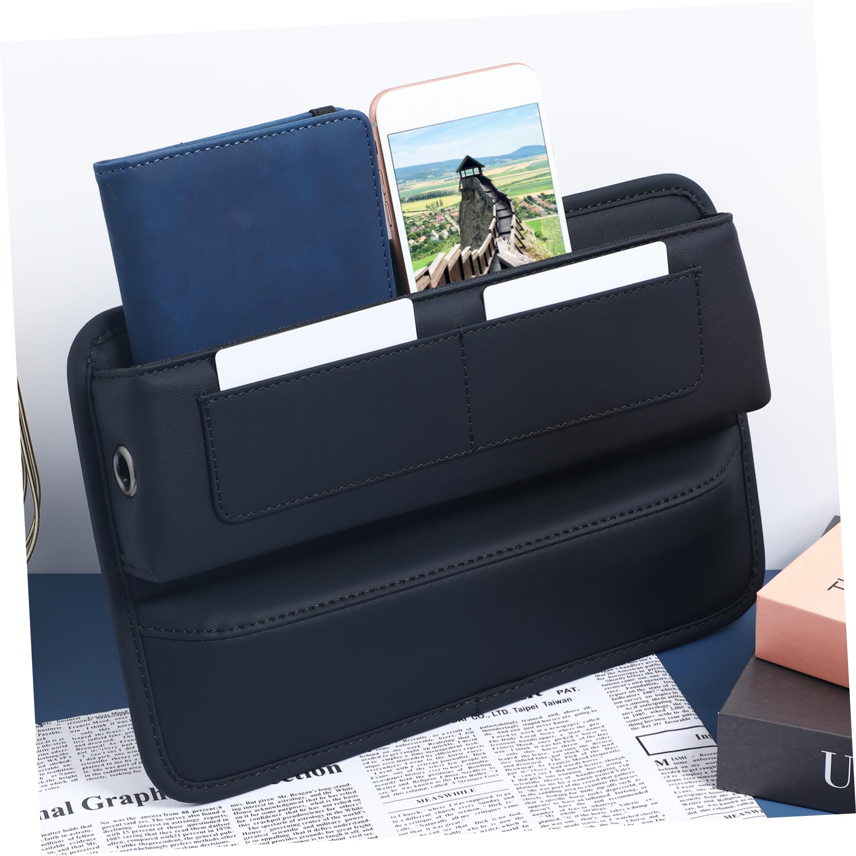 Alipis Caja de Almacenamiento para Asiento de Coche de Cuero Negro, Inserto entre Consola y Asiento, Fácil Instalación y Ahorro de Espacio