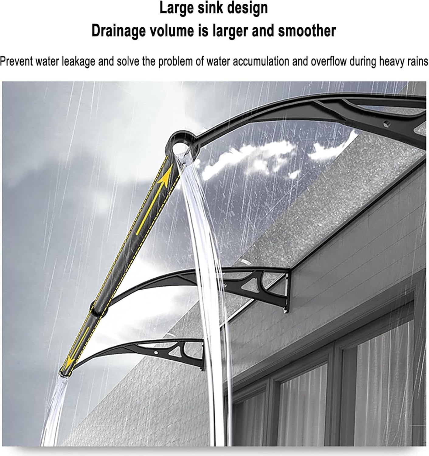 Aluminum & Polycarbonate Outdoor Canopy Awning Large PVC Window Cover Rain Guard Awning Weather Resistant Shelter A4 Size 80x160cm & Stylish Design