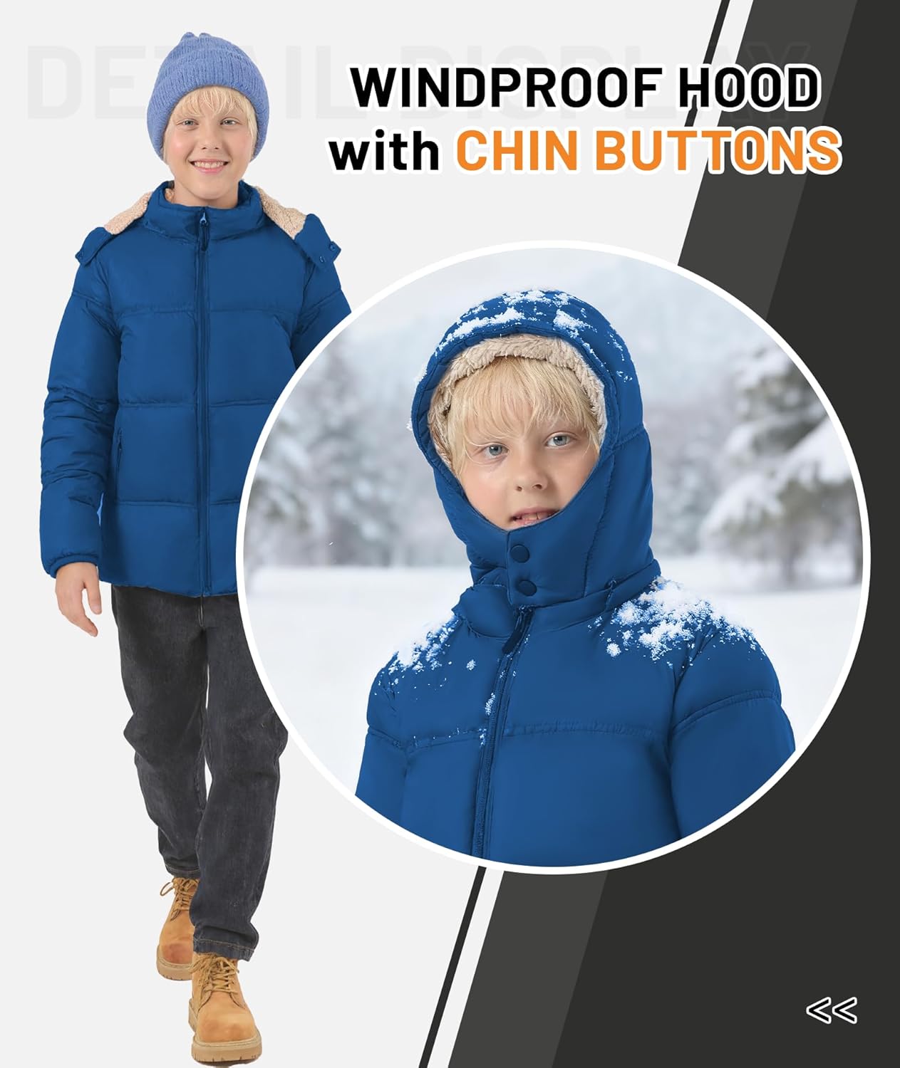 ZITY Boy's Winter Coat Thermal Puffer Jacket Warm Sherpa Fleece Lined Water-Resistant Zip Outerwear Coat with Detachable Hood - Image 2