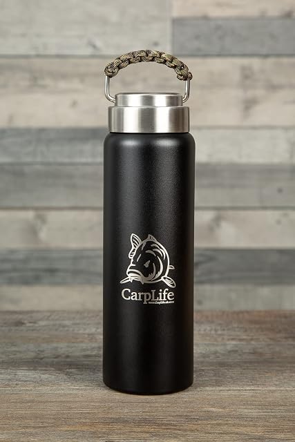 Thermal Flask - CarpLife Thermal Flask - Hand Finished Thermal Fishing Flask - 600ml Capacity - Double Walled Stainless Steel Thermal Flask - Camo Colour Paracord Handle - Great Fishing Gift