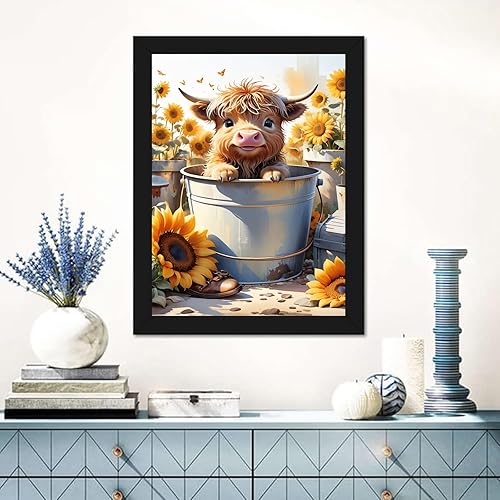 Miniatura 2 de GemZono Kits de pintura de diamantes para adultos, arte de diamantes de taladro completo de vaca y flor 5D, kit de arte de diamantes de vaca de las