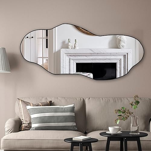 POZINO Irregular Frameless Mirror, 47.2"x21" Asymmetrical Aesthetic Wall Mirrors, Modern