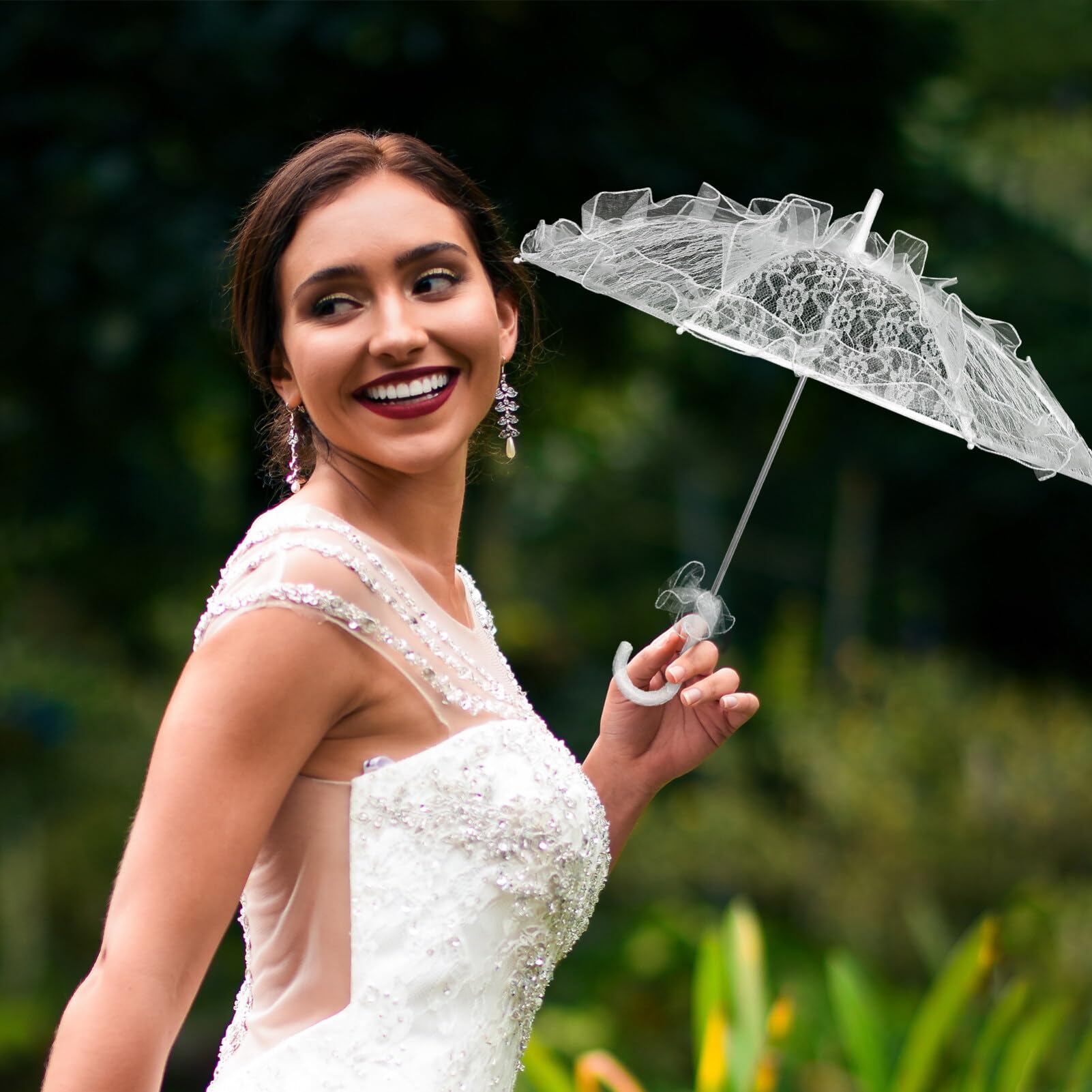 Ejoyous Ombrello In Pizzo Vintage Per Sposa – Parasole In Seta Con Manico In Legno, Accessorio Fotografico E Decorazione Matrimonio (Beige) - 2