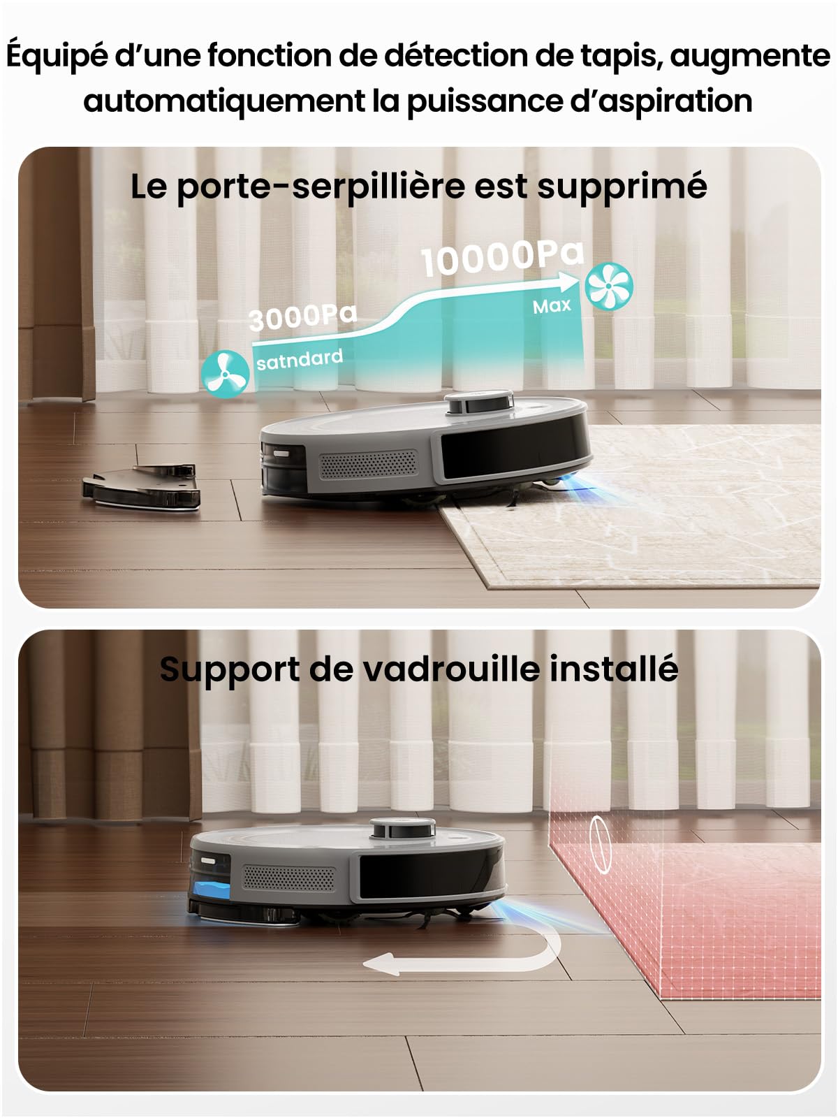 Lefant M2S Plus Aspirateur Robot Laveur avec Station, 10000Pa Aspirateur, Vidange Automatique, Évitement d'obstacles, 240min, Idéal pour Les Poils d'animaux Tapis Sols Durs, Connecté avec Alexa/App