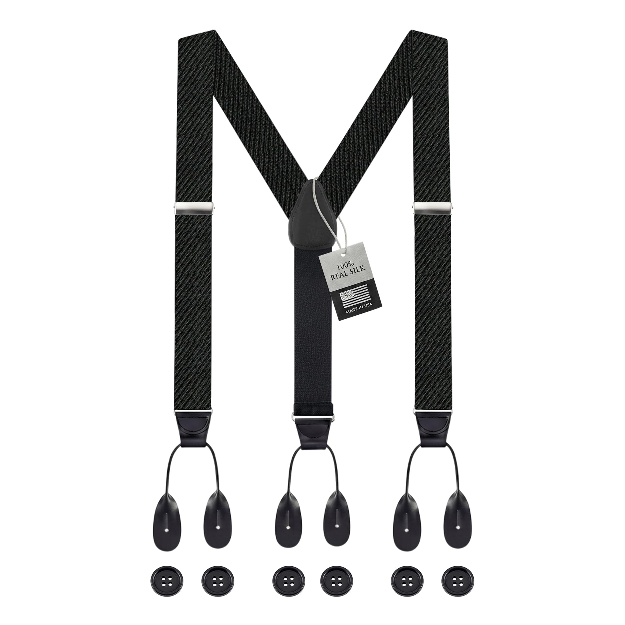 HOLD'EM Tuxedo Suspenders Formal Black 100% Silk Made in USA Button Suspenders for Men Wedding Tux Suspenders for Men