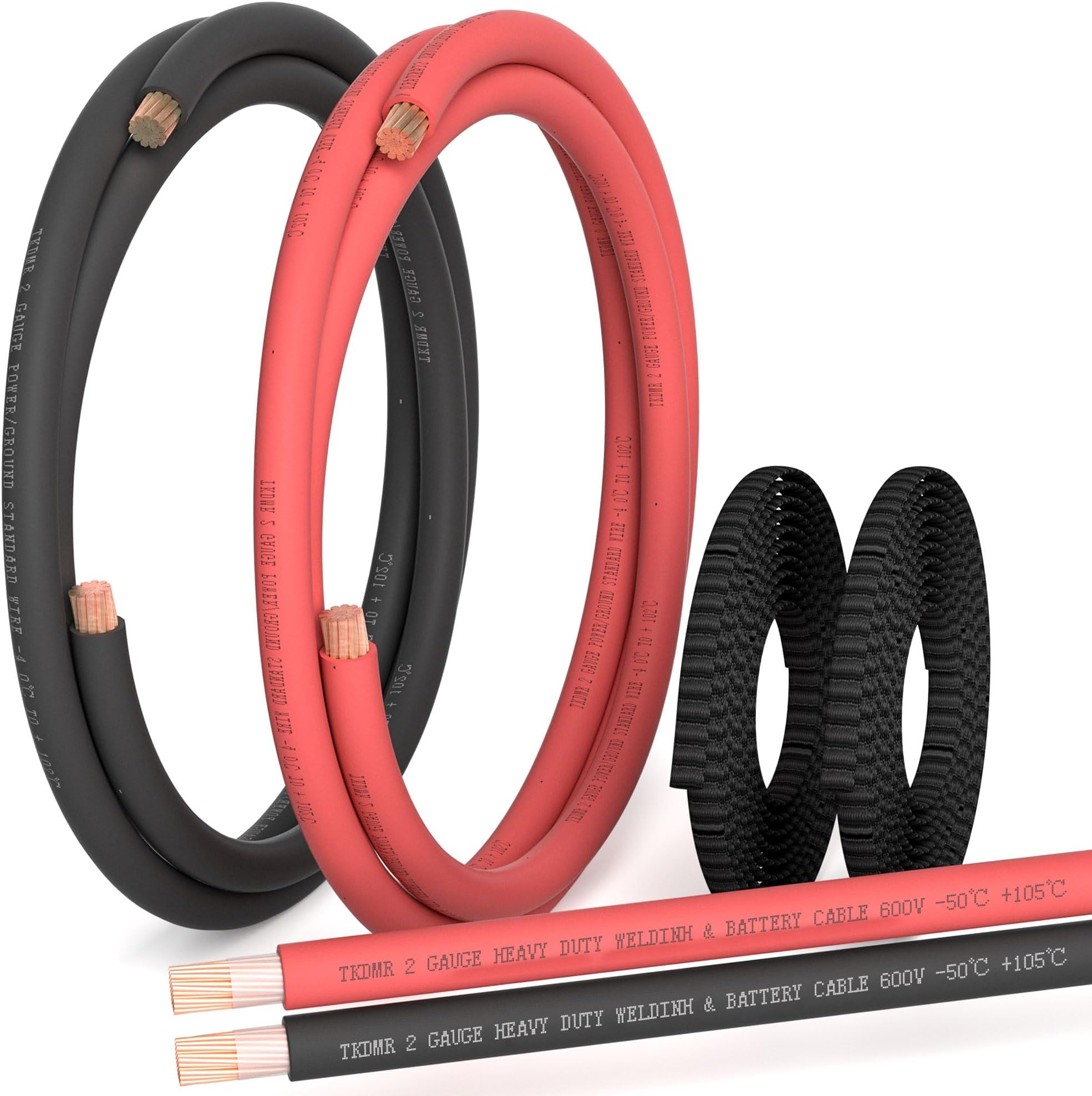 TKDMR 2 Gauge Battery Cable Red-Black - 5FT 2 AWG Pure Copper OFC Welding Cable for Automotive, Solar, Generator, Marine with Heavy Duty Flexible Insulation