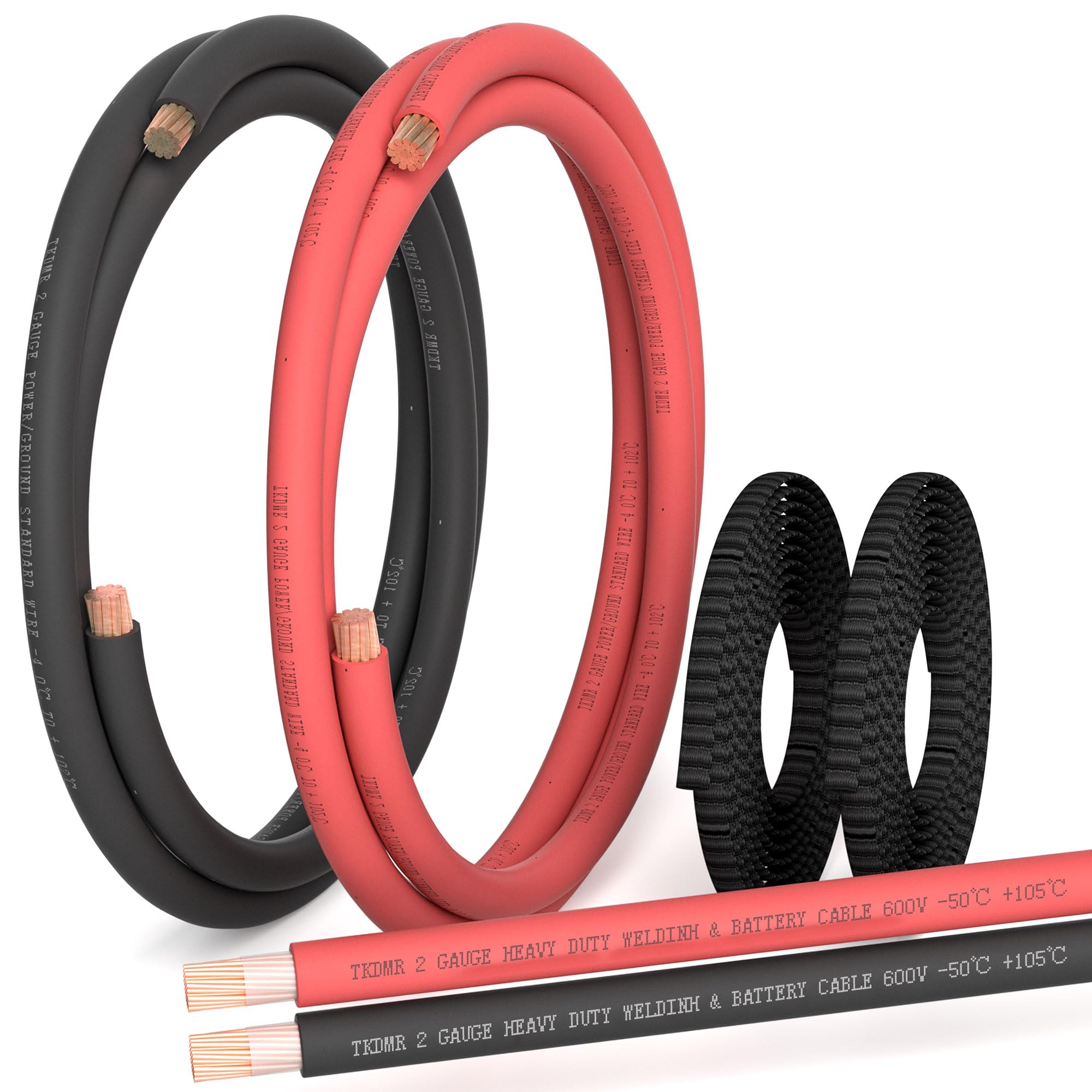 TKDMR 2 Gauge Battery Cable Red-Black - 5FT 2 AWG Pure Copper OFC Welding Cable for Automotive, Solar, Generator, Marine with Heavy Duty Flexible Insulation
