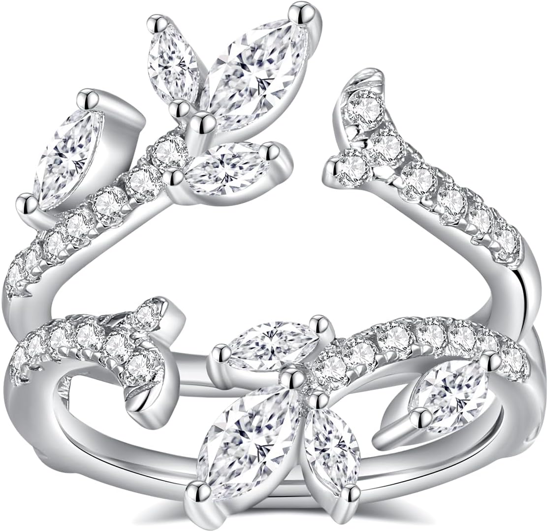 Moissanite Ring Enhancer for Women Curved Wedding Band Guard Ring 925 Sterling Silver 18K White Gold Plated 1.88CTTW Marquise Cut D Color VVS1 Moissanite Double Enhancer for Engagement wift Gift