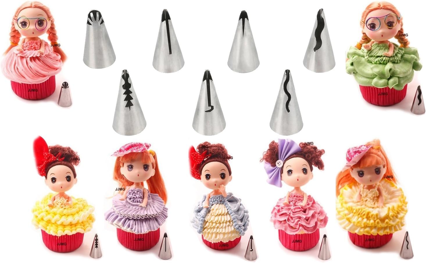 New Ball Russian Stainless Steel Tips Tulip Sphere Whip Cream Buttercream Icing Piping Nozzles DIY Baking Tools Small Torch for Decoration Cupcake Fondant Cake or any Pastry (7 pcs dress ruffle tips)