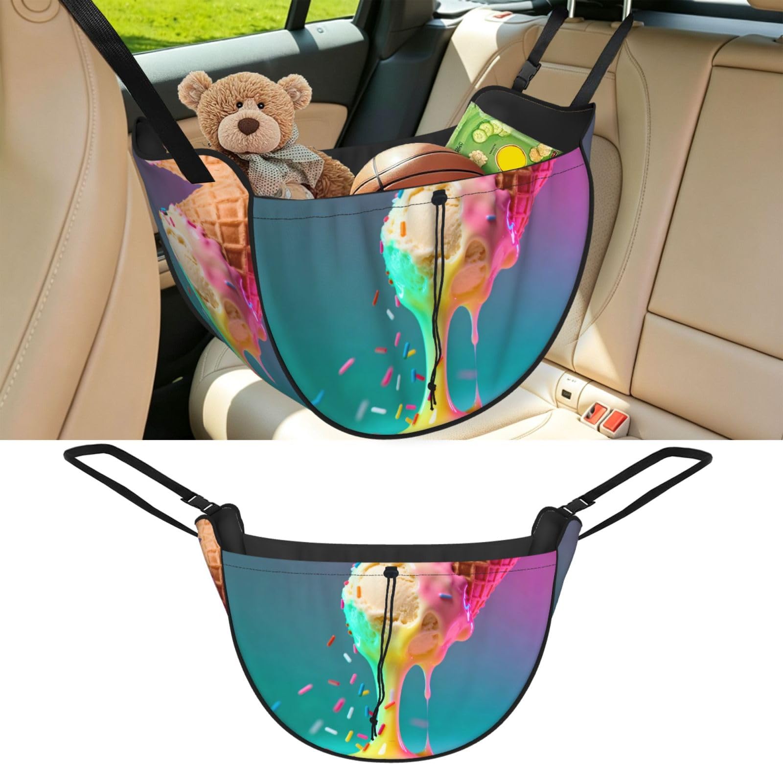 Cntdbu Black Giant Ice Cream Car Seat Organizer-Backseat Storage Bag For Travel