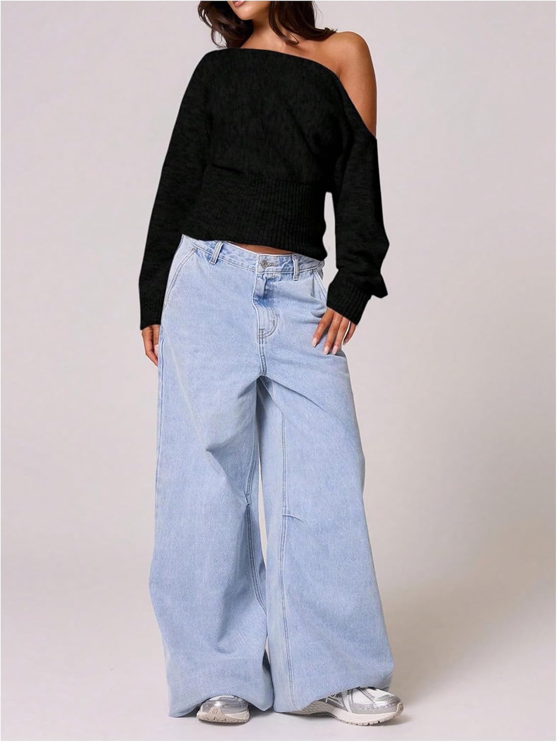 Milumia Women's Off The Shoulder Sweater Long Sleeve Cinched Waist Fall Knit Tops Knitwear - Image 3