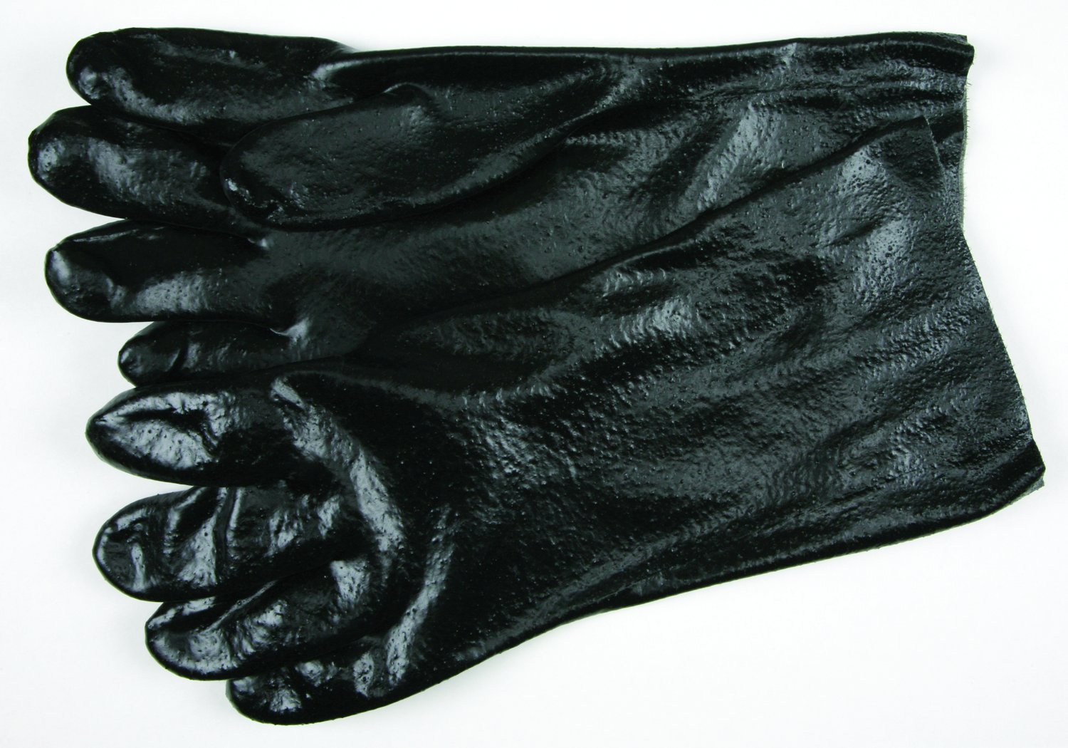 MCR Safety 6300R Single-Dipped PVC Plasticsol Gloves with 14-Inch Gauntlet and Interlock Lining, Rough, Black, Large, 1-Pair