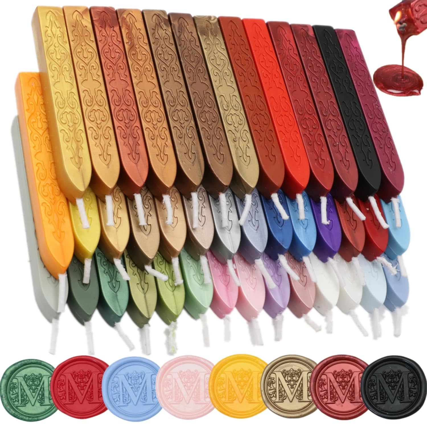 12Pcs Wax Sealing Sticks with Wicks, Assorted Colors Wax Seal Sticks Great for Letter Sealwax Stamp, Mixed Wicks Waxsealsticks Wedding Invitations, Decoration (12-2)