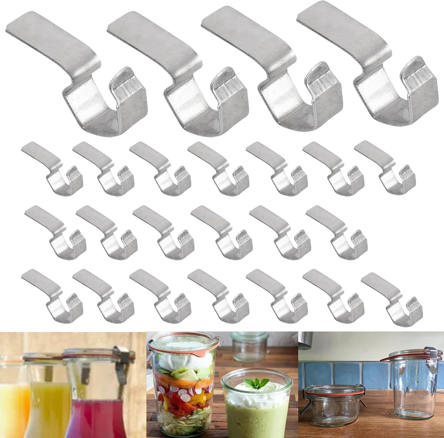 24 Pcs Jar Stainless Steel Clips/Clamps for 6 Jars, for Airtight Seal