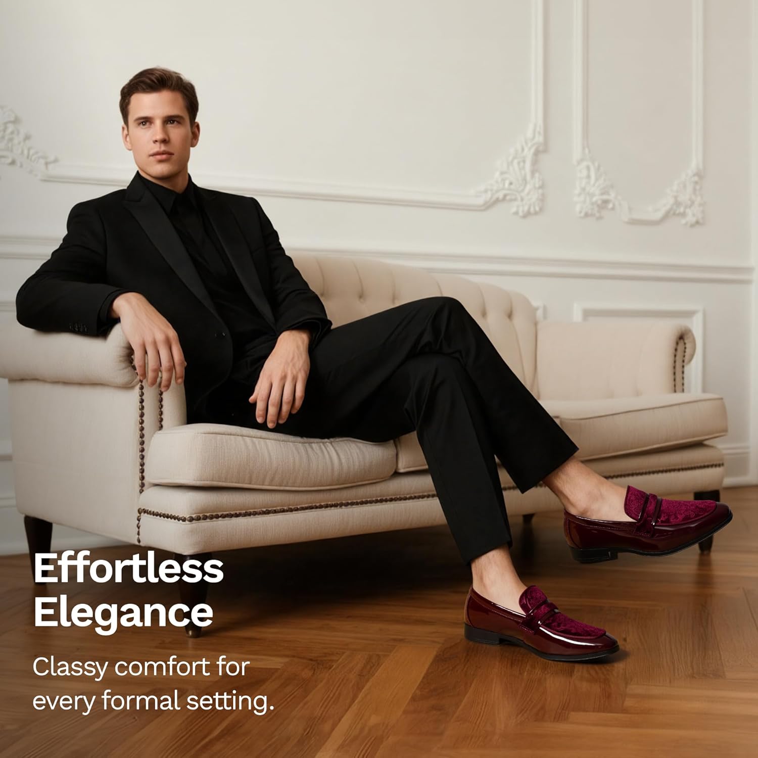 Bruno Marc Men's Tuxedo Patent Loafers Classic Velvet Slip-on Dress Shoes - Image 7