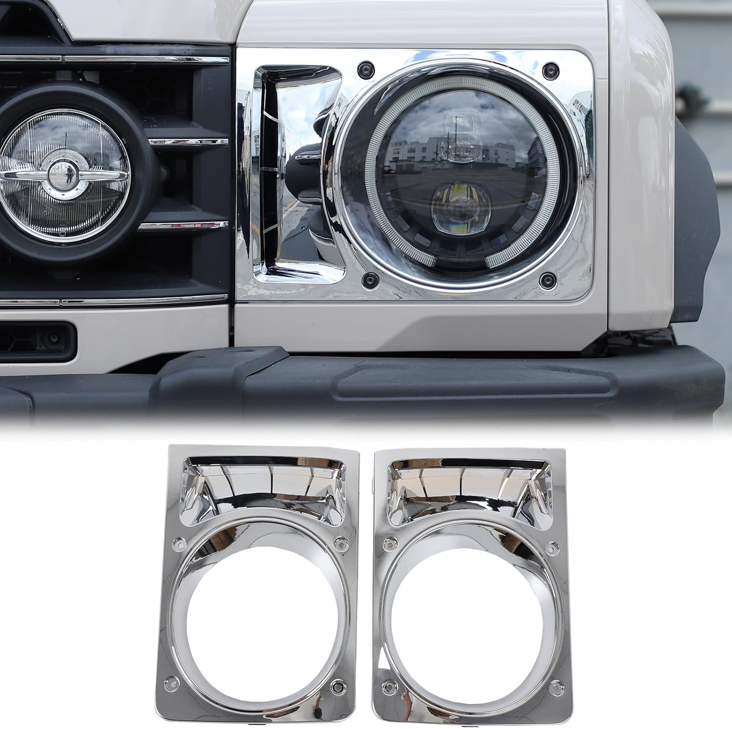 Headlight Bezel Trim Replacement Compatible with INEOS Grenadier 2020-2024 2025, Left & Right Front Headlight Lamp Bezel Cover Trim Exterior Accessories (Glossy Black)
