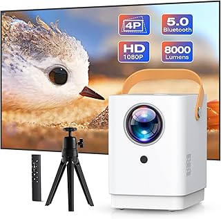 Mini Projector Surewheel Q3, Portable Projector 4K Supported, Built-in Latest Android OS 9.0, 8000 Lumens Full HD 1080P, 4D Keystone, 5G WiFi Bluetooth Home Movie Projector, Compatible with Phone HDMI