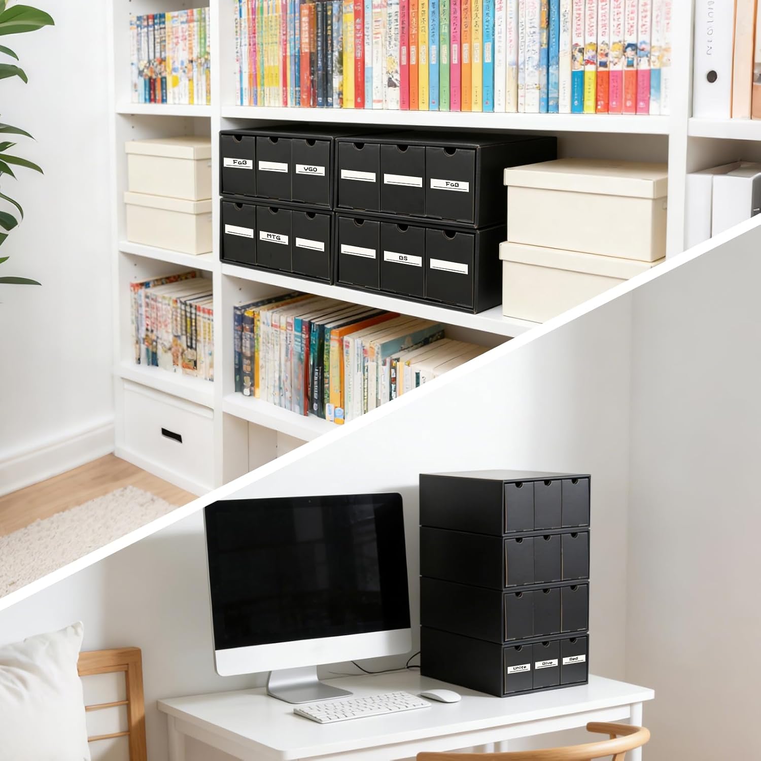 JUMPOW Trading Card Storage Box - 12000+ Card Storage Box Organizer, Bulk Card Sports Card Storage Boxes With 48 Card Dividers, Labels & Tapes, For TCG/MTG/PTCG/Baseball Card Storage And Collection