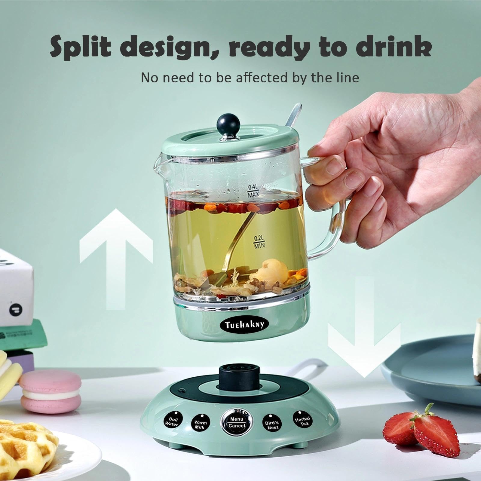 Mini Bouilloire en Verre 400ml, 400W, Bouilloire de Voyage 4-en-1