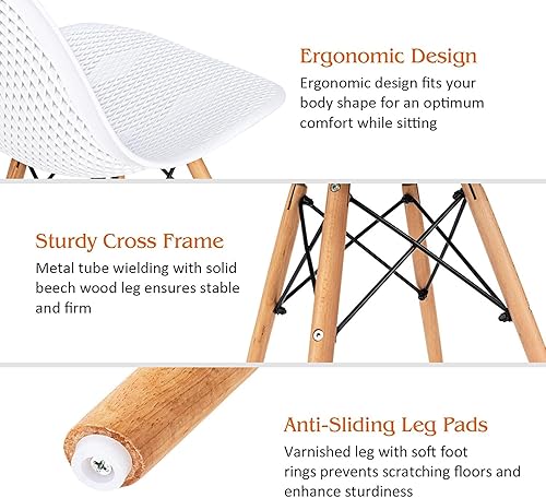 Miniatura 3 de Moccha - Juego de 4 sillas de comedor DSW, sillas auxiliares Shell PP con patas de madera de haya y diseño de malla, sillas laterales modernas