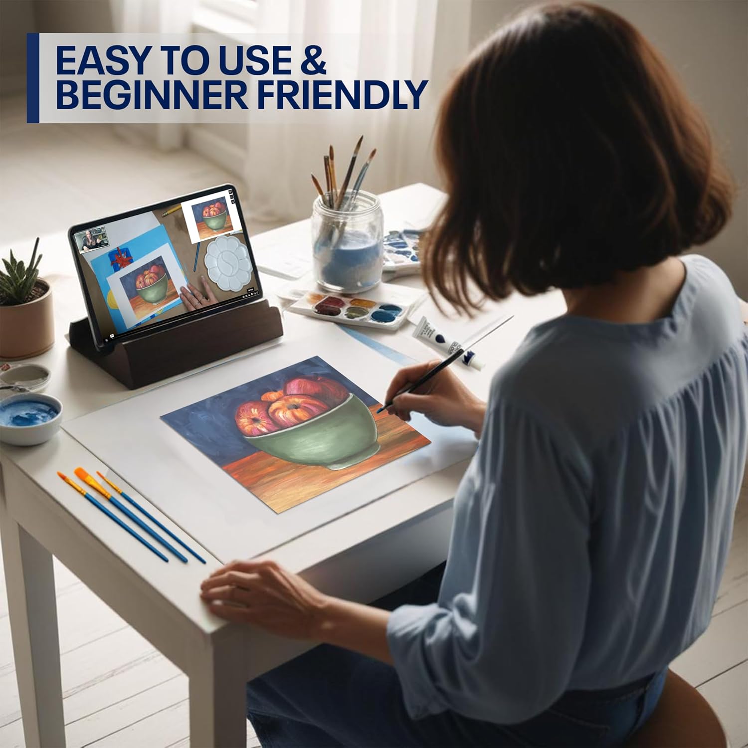 Painting4Real DIY Painting Class Kits for Adults with Video Tutorials Learn to Paint Apple Bowl, How to Paint with Acrylic Paint Sets for Adult, 9 Pieces Art Set & Painting Supplies for Gifts