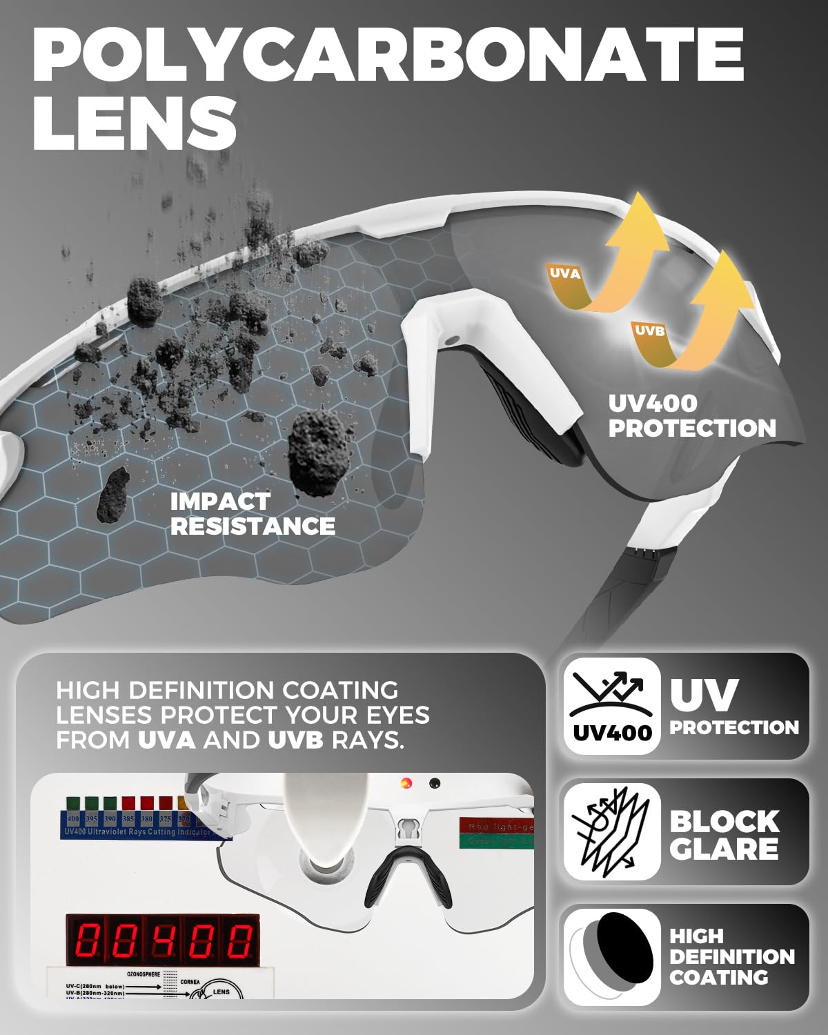 Victgoal Running Glasses Photochromic Sunglasses for Men Women with TR90 Frame UV Protection Sports Cycling Glasses (White) - Image 3