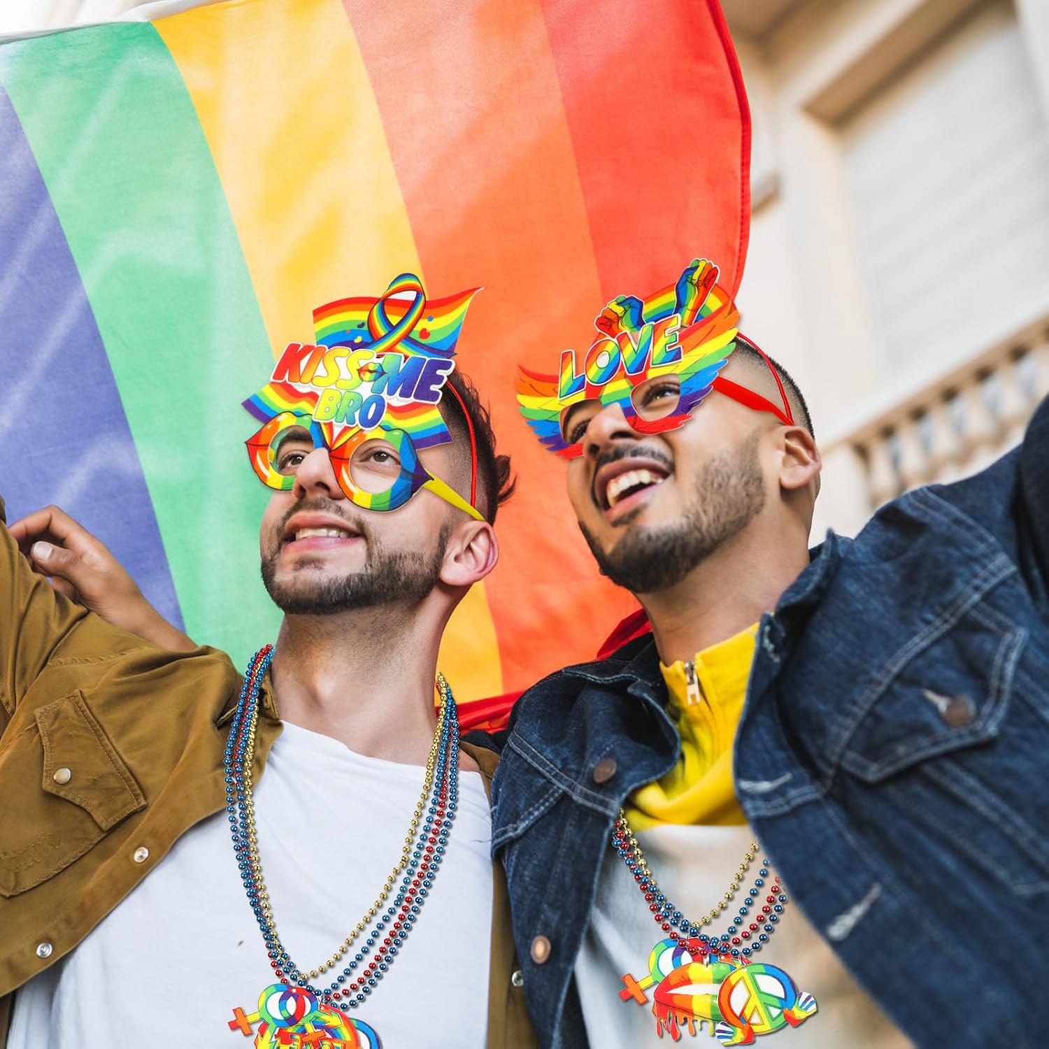36 Pcs Pride Accessories Party Decorations Felt LGBT Gay Pride Eyeglasses Necklace Rainbow Love Headbands Photo Props Supplies for Women Man Photo Booth Celebration Decoration Party Favors