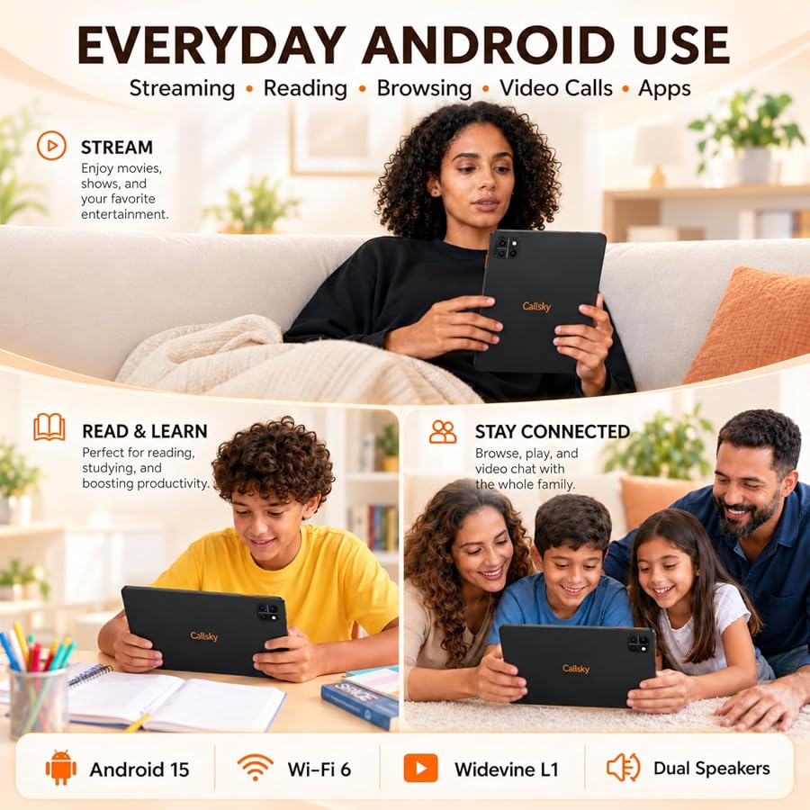 Tablet Android Tablet 10.1 Inch, 128GB, 6000mAh, 14.99 oz, Android 15 | About 21% lighter, 20% more battery capacity & 2x max expansion vs a 540g/5000mAh/1TB 10.1-inch benchmark., image 7