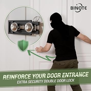 French Door Lock for Double Doors, Adjustable Double Door Lock for Home Security Prevent Kick Ins, 3 Pin Slots for Various Knob Width