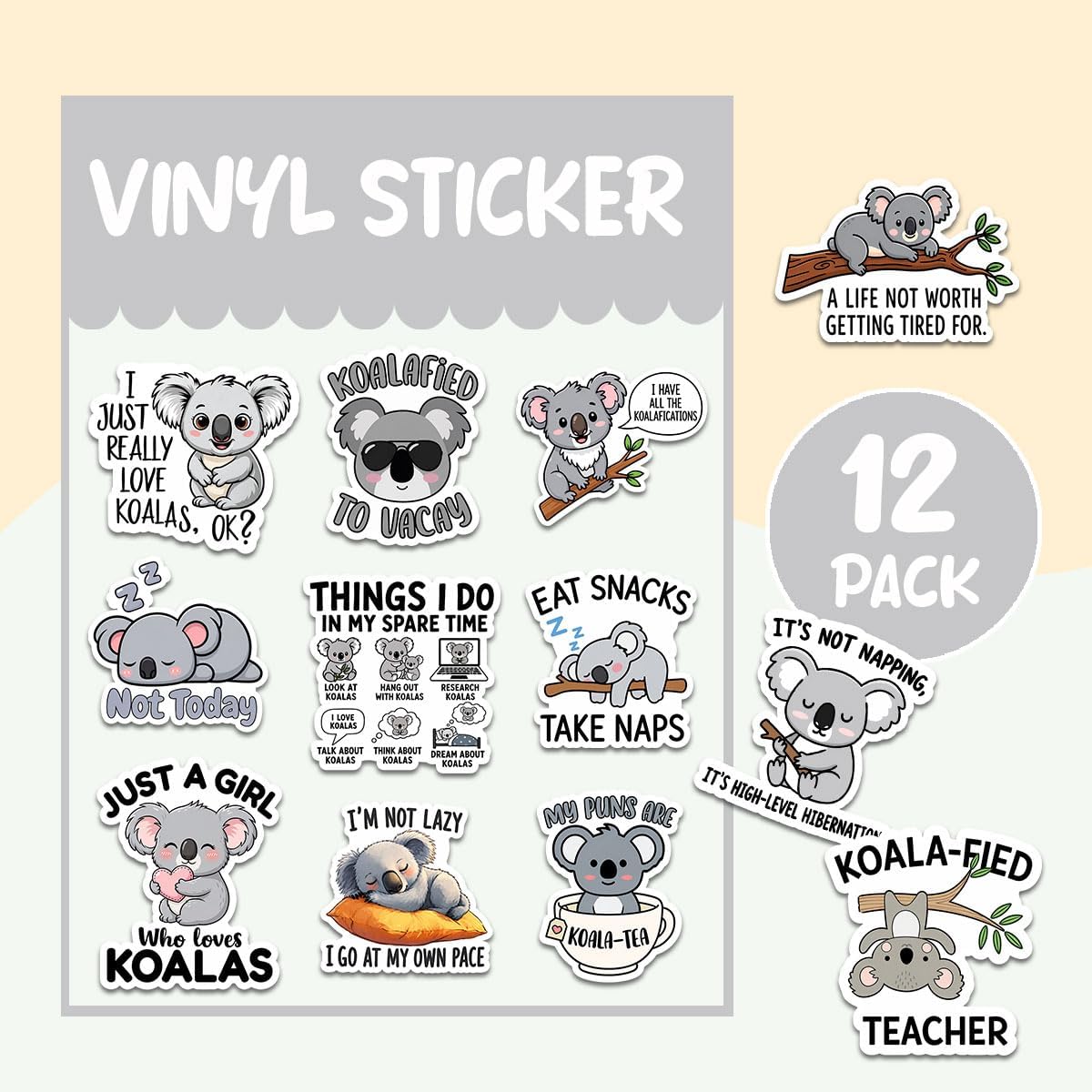 (12pcs-3in) Koala Sticker Cute Stickers Animal Pun Gifts Lovers image 2