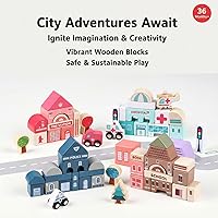 Vista 4 de Juego de bloques de construcción de madera, apilador de construcción de ciudad, juguetes educativos de aprendizaje preescolar, juguetes para niños