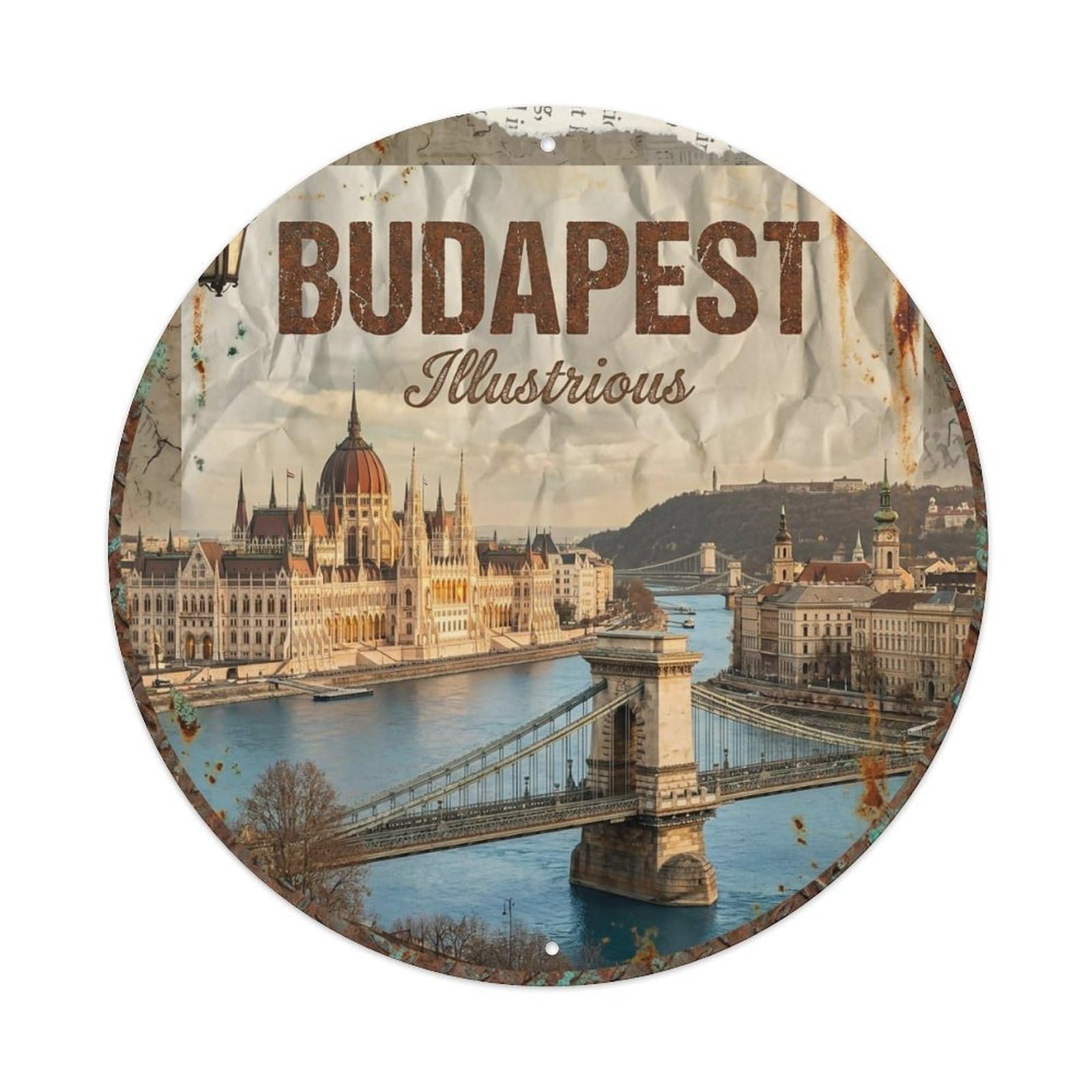 Vintage Travel Budapest Hungary Illustrious Metal Tin Sign