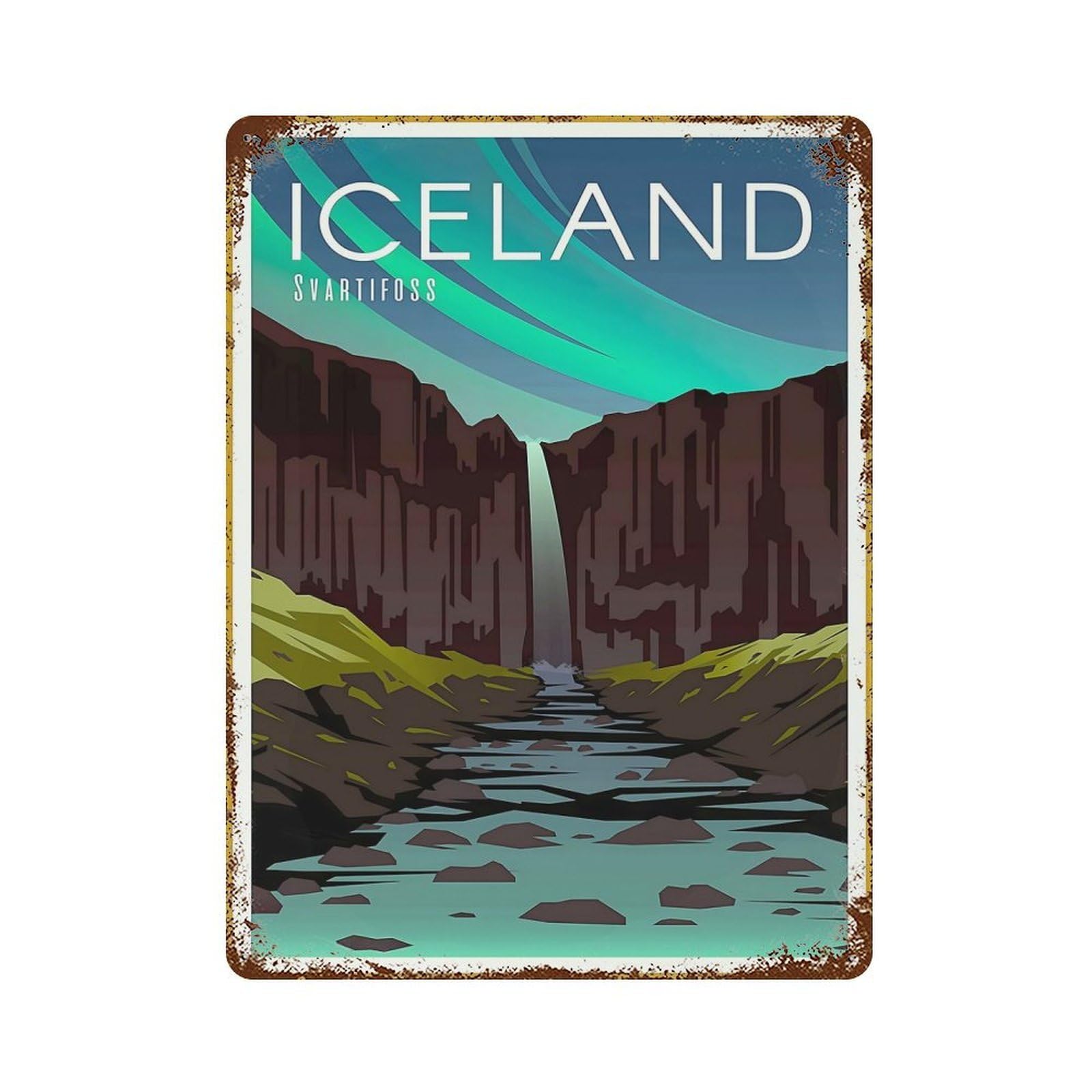 Travel to Iceland Weathered Tin Sign 15.7"x11.8", Vintage Wall Decor for Garage, Pub Or Kitchen
