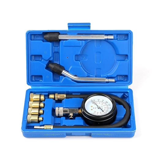 Compression Tester, 8pcs Engine Compression Tester kit Professional Petrol Gas Engine Cylinder Pressure Gauge 0-300 PSI Automotive Tool for Motorcycle Car Truck (Blue)