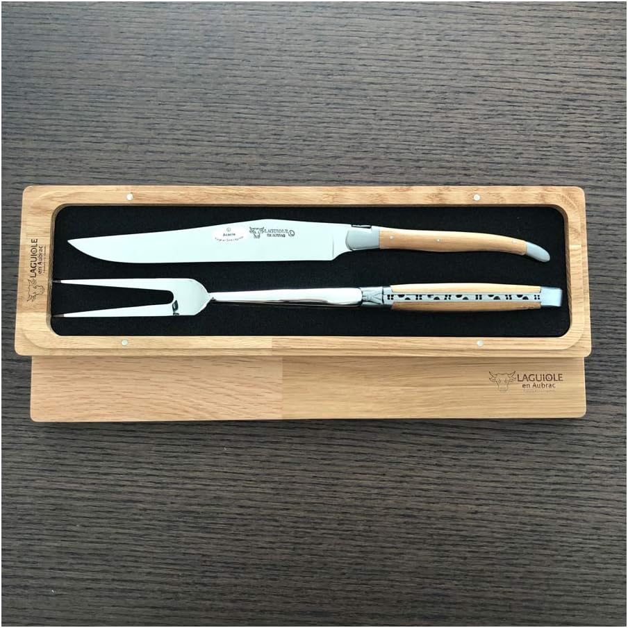 Laguiole en Aubrac 2-Piece Carving Set With Carving Fork And Carving Knife With Acacia Wood Handle