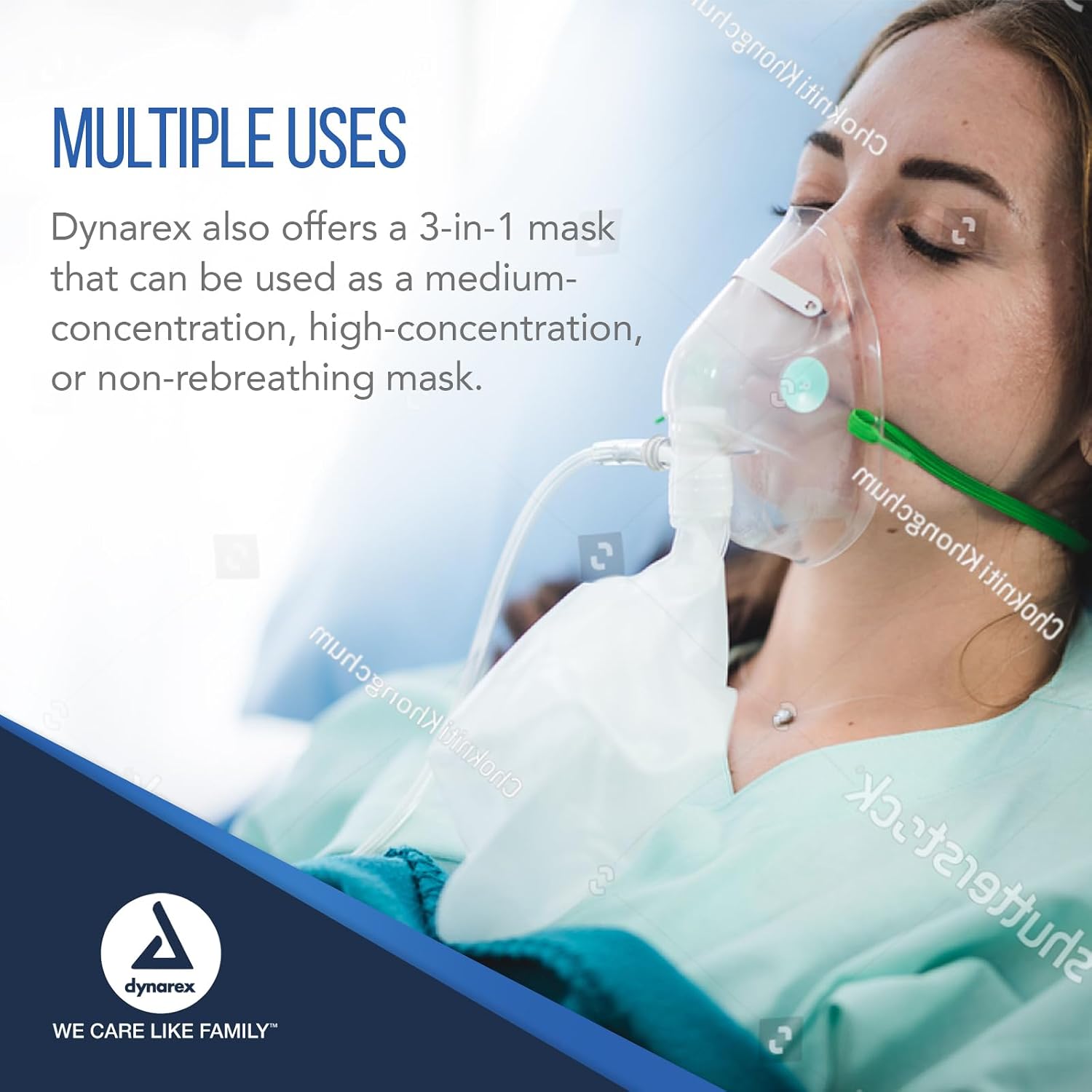Dynarex 33050 Adult Non-Rebreather Elongated Mask with 7' Tubbing Safety Vent, Standard Connector, Pack of 50