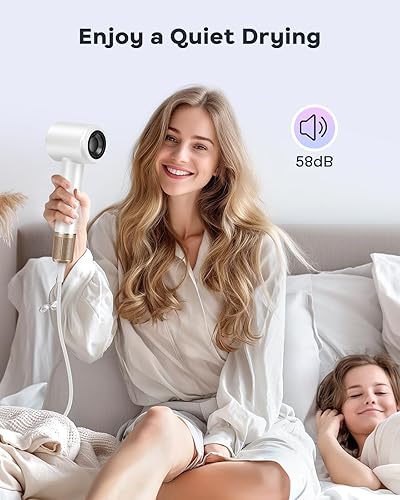 Miniatura 6 de Secador de pelo  Secador de pelo iónico de alta velocidad de 150,000 rpm, secado rápido, iones negativos de 1,640.4 ft que reducen el 70% del