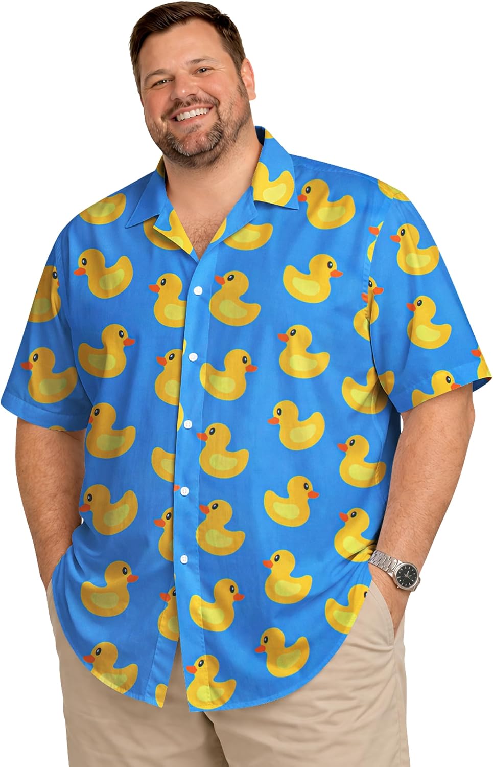 Funny Men’s Big & Tall Hawaiian Shirt, Relaxed Fit Short Sleeve Button-Down for Vacation, Beach & BBQ, Sizes 2XLBT–6XLBT Plus