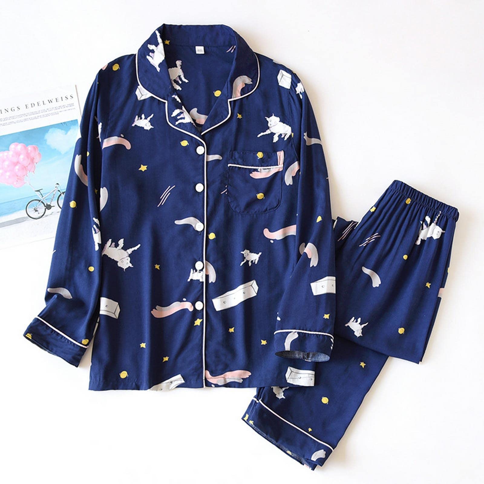 Pigiama Donna Set A Due Pezzi Donni da Donna per La Primavera Autumn Inverno Inverno A Maniche Lunghe Viscose Canci di Cotone Sust Women Sleep Abbigliamento Piajama Set