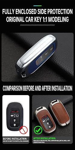 Miniatura 7 de ontto Funda de cuero para llavero con llavero de metal para llave de automóvil, compatible con Honda Accord Civic HR-V CR-V Pilot Sport SI EX EX-L