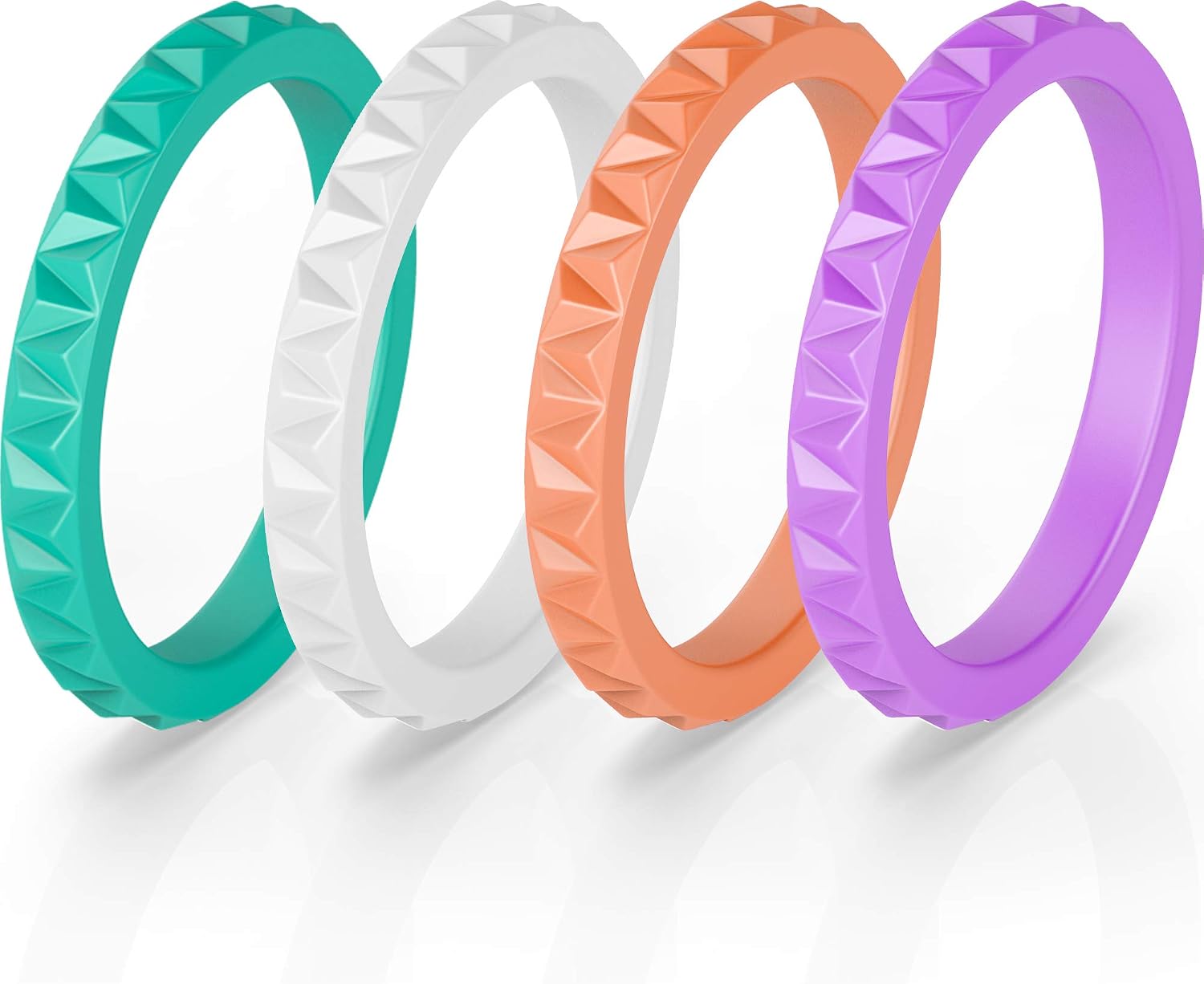 ThunderFit Thin Silicone Wedding Rings for Women, Triangle Diamond Stackable Rubber Engagement Bands 2.8mm Wide 2mm Thick - 1/4/8 Variety Multipack