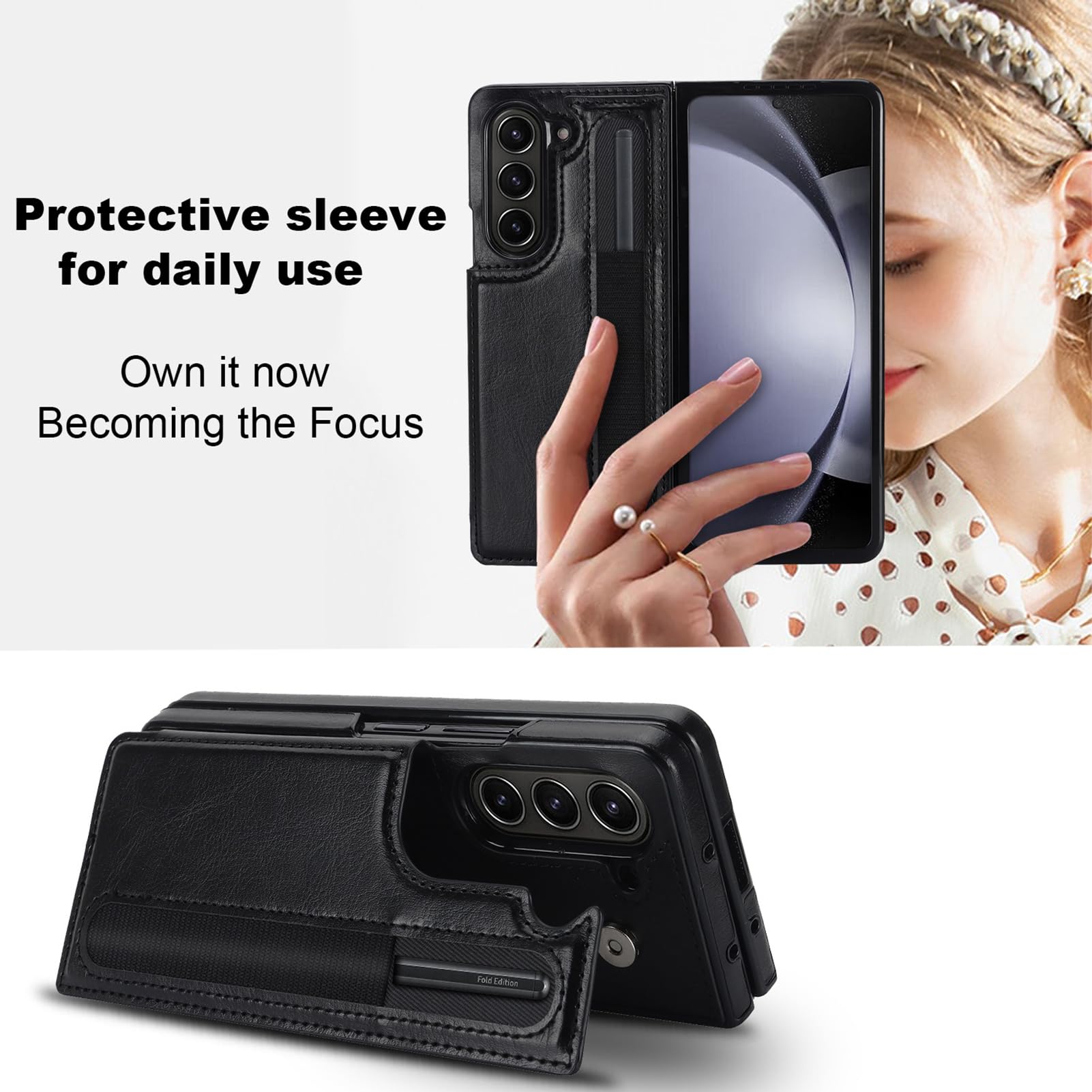 Etui biznesowe do Samsung Galaxy Z Fold 8 Ultra, ze skórzanym uchwytem na długopis z klapką na kartę Slot Funkcja stojaka, ochrona przed odciskami palców, styl biznesowy (biały)