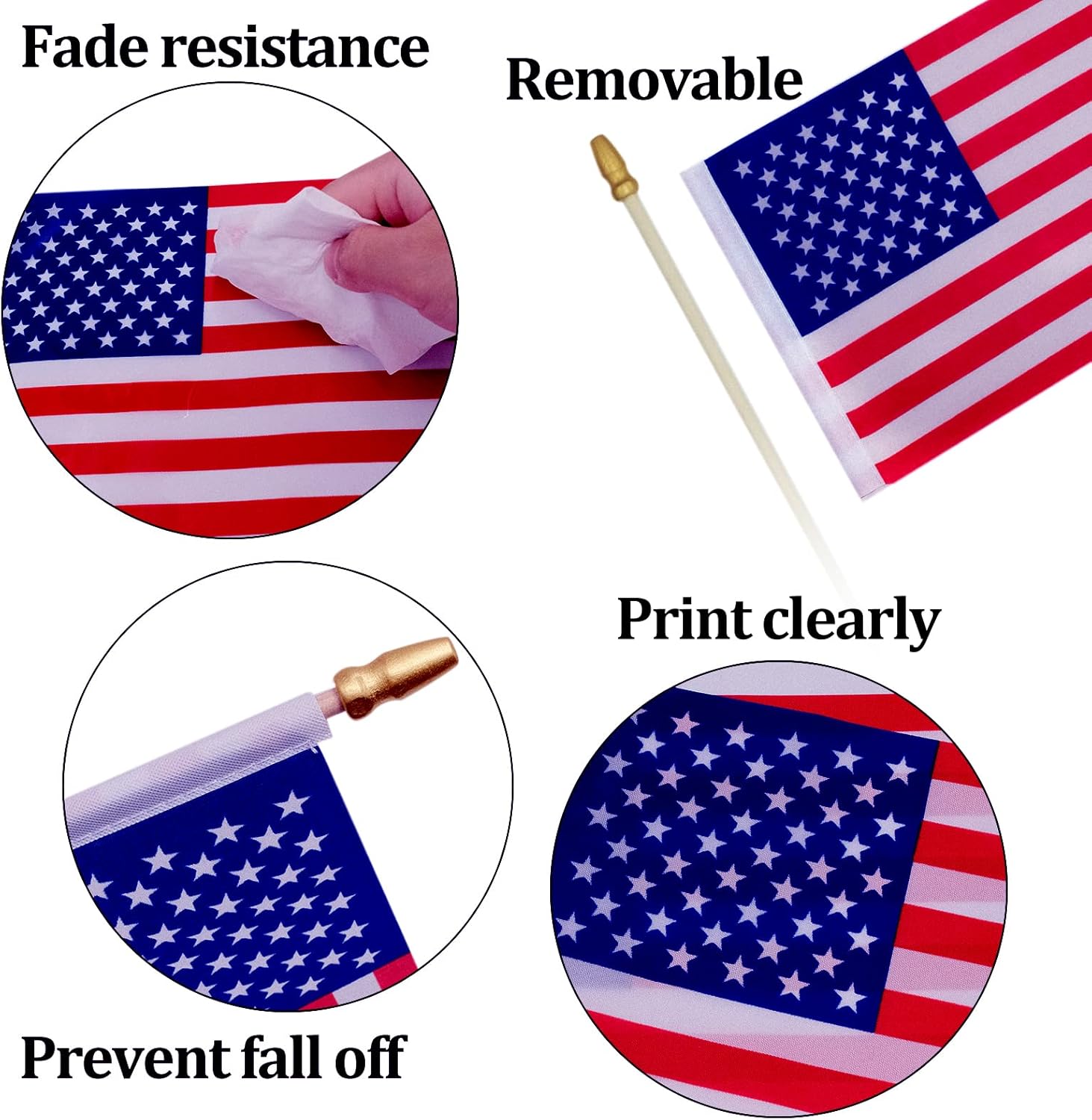 110 Pcs Small American Flags on Stick - 8 x12 Inches Mini American Flags with Safety Spear Tip - Bulk Solid Wooden Pole Handheld US Flag for Parades Independence Day Memorial Day 4th of July Decorations