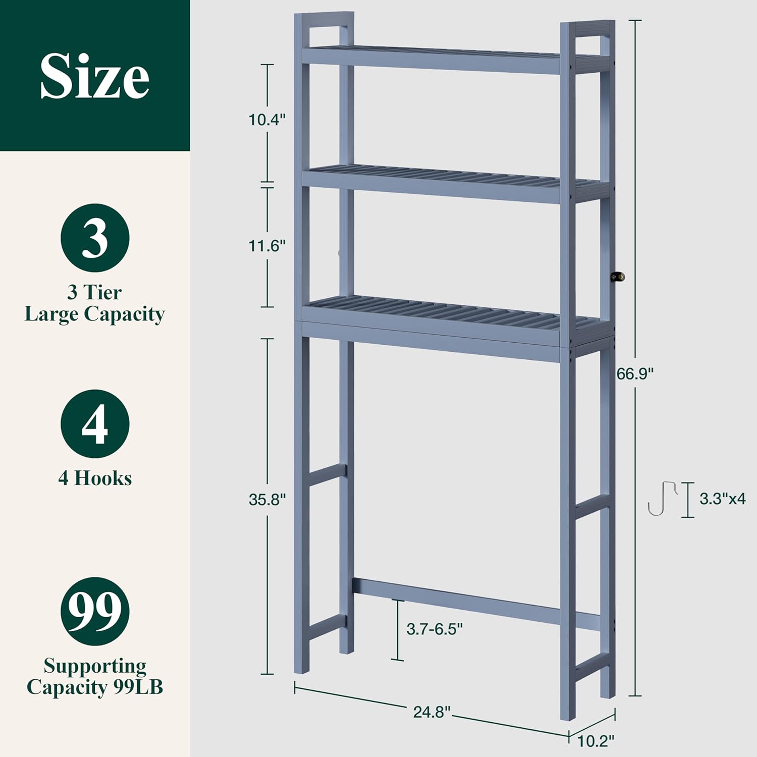 Smiry Bamboo Storage Sets, Bamboo 3-Tier Over Toilet Bathroom Organizer, Grey with 2 Tier Shoe Rack (2 Tier, Natural)