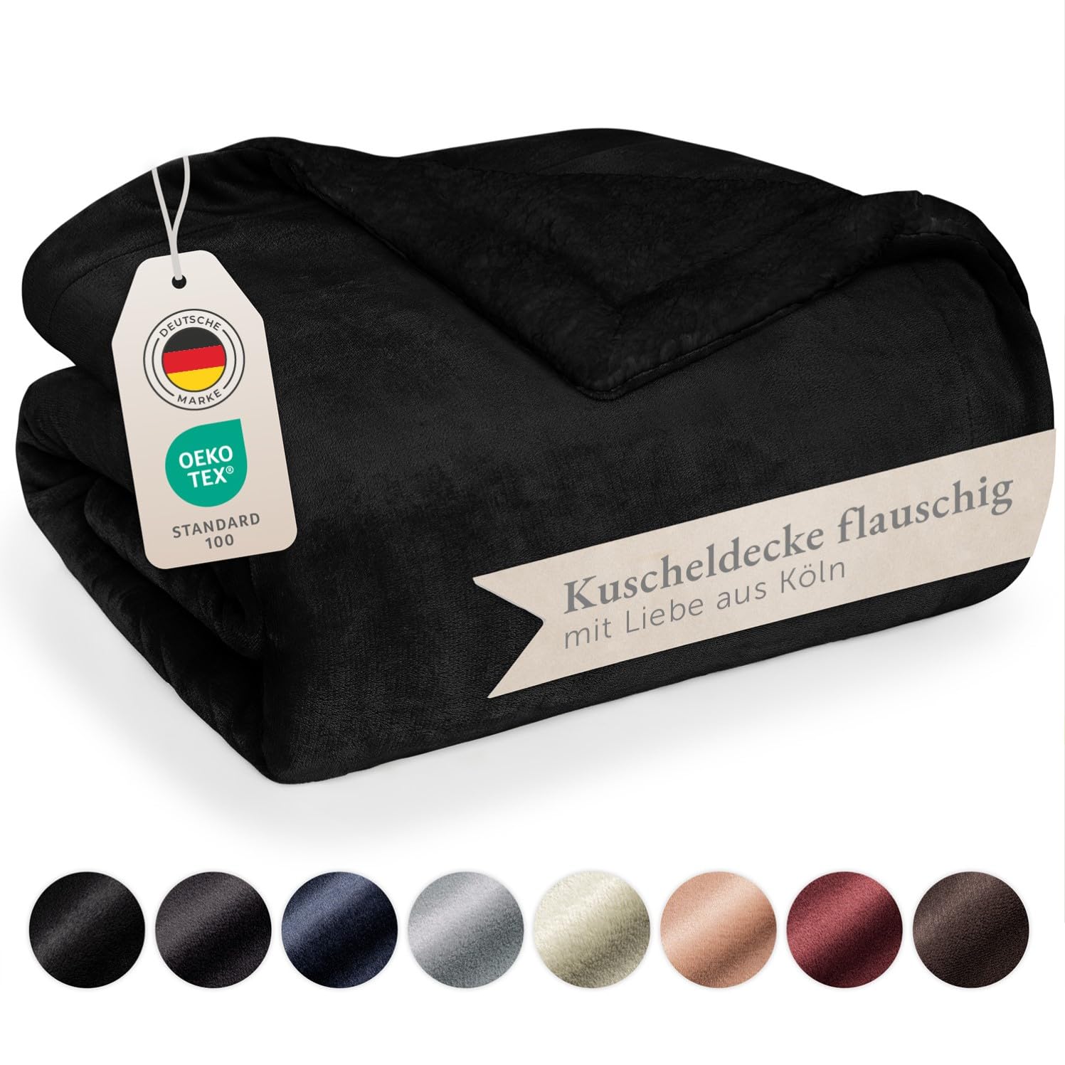 Blumtal Premium Sherpa Kuscheldecke flauschig 130x150 cm - Oeko-Tex zert. Sofa Decke mit Dicker Sherpa-Innenseite - super Flauschige Decke extra dick und wärmend - Throw Blanket - Schwarz