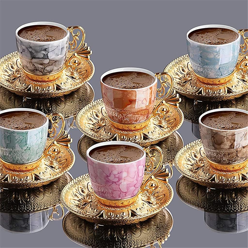 Coffee Cup Saucers Set for 6 Person 4 OZ Greek Coffee Espresso Women Men Gift Housewarming Wedding (Color : Gold) (Gold)