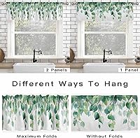 Vista 5 de Cenefas botánicas de acuarela para ventanas de cocina, cenefa de cortina de hojas verdes, cortinas cortas de rama de plantas con bolsillo