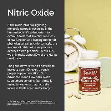 BRAINMD Advanced Blood Flow - 60 Vegan Capsules - Nitric Oxide Support for the Brain & Body - Gluten Free - 30 Servings