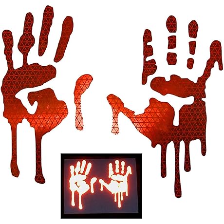 Reflective Bloody/Dripping Hands Decals for Helmets, Windscreens, Rear Windows, Bumper Stickers (3 inches Height, Red)
