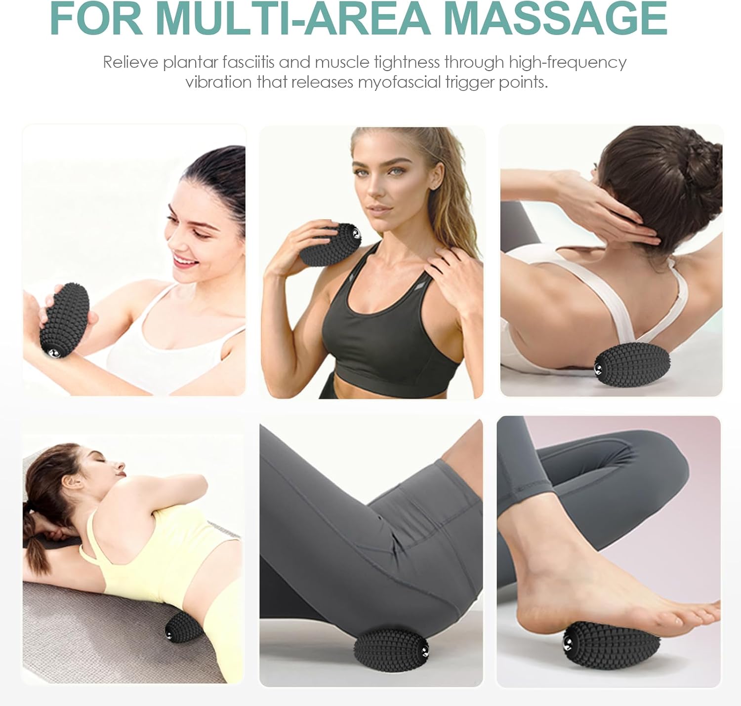 Silicone Vibrating Massage Ball with Rolling Head, 3-Speed Myofascial Massage Roller for Plantar Fasciitis Relief, Hip & Psoas Release, Trigger Point Therapy for Neck, Back, Foot (Black)